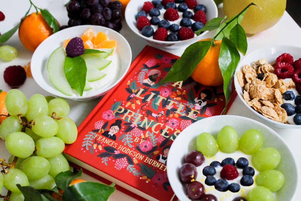 Edited photo of a book surrounded by fruit